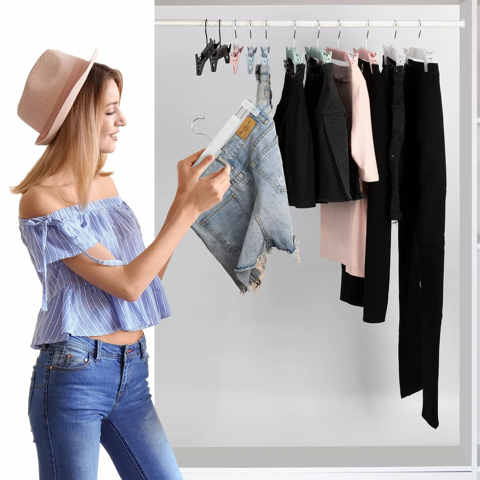 20 Perchas para Pantalones, Perchas Faldas, 2 Duradera con Pinzas, para Pantalones Cortos, Pantalones, Camisas,Falda,Bufanda (translúcidos)