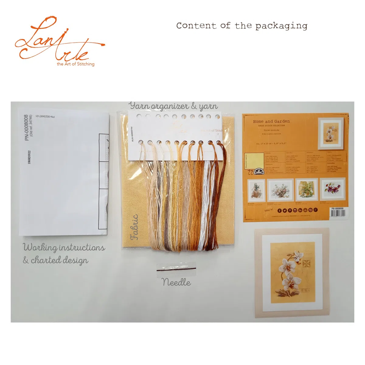 LANARTE Kits De Punto De Cruz Contado Completo Arte De Pared DIY 3 ORQUÍDEAS Set Manualidades Adultos Set Decoracion Salon Creativo Regalo ca. 17 x 23 cm Cross Stitch Embroidery
