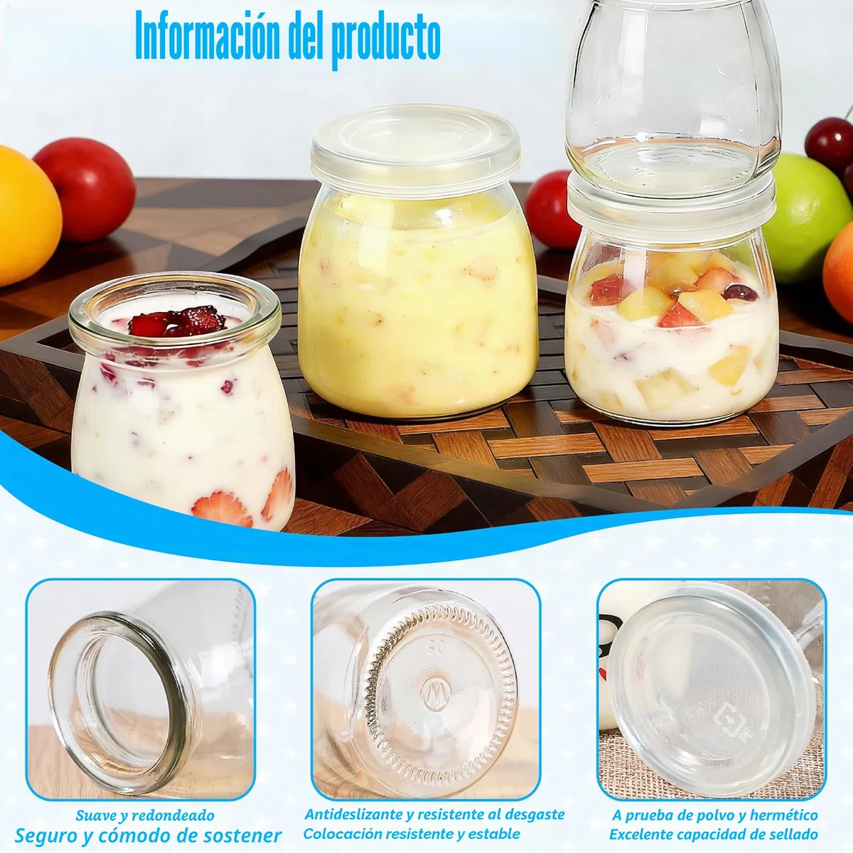 Lote de 12 macetas de yogur de vidrio 200 ml con tapas, sin BPA, + 1 cepillo, 24 etiquetas y 3 m de cuerda, para yogur casero, pudín, postres y conservación de alimentos