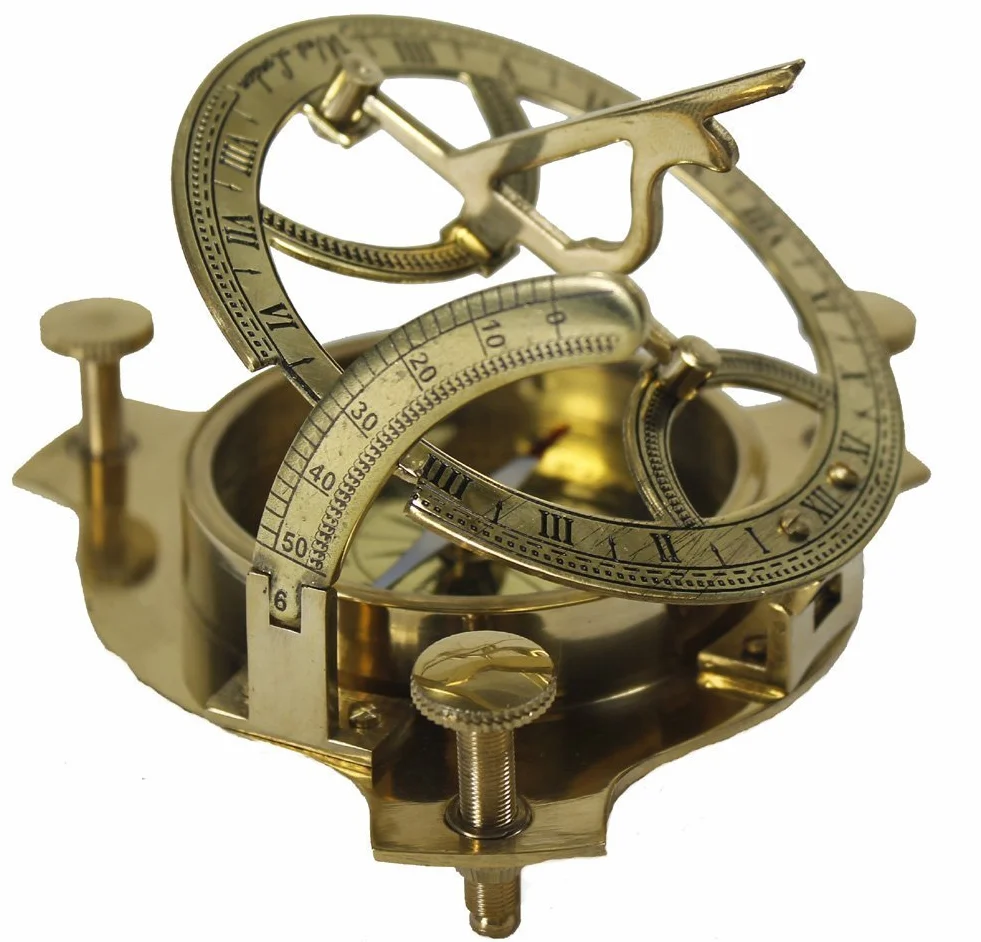 Nautical Replica Hub Brújula de reloj de sol de 10,16 cm – Esfera de latón macizo