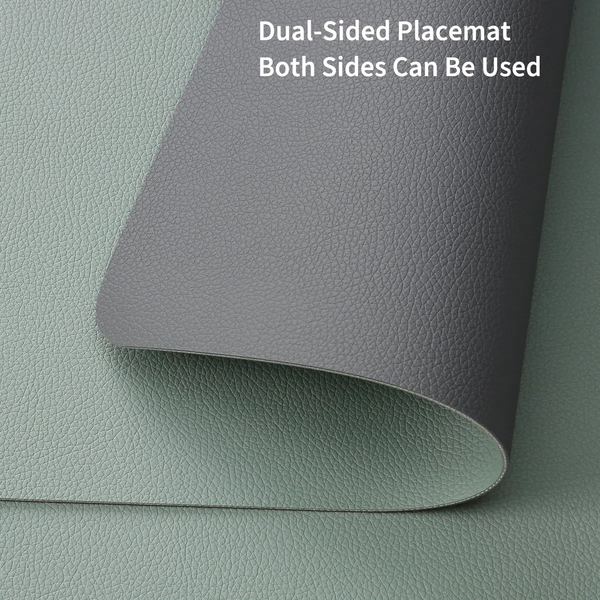 Myir JUN Manteles Individuales, Salvamanteles Manteles Lavables y Posavasos Mantel Individual Plastico de Doble Cara Antideslizant Mantel Individuales de PVC (Gris Verde Salvia, Juego de 4)