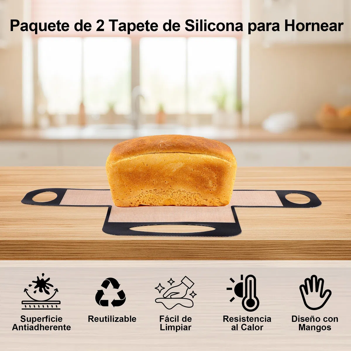 Conjunto de 2 Forros de Pan de Pan sin Estribo de Silicona, Herramienta de Transferencia de Masa Reutilizable para Hornear (BLACK)