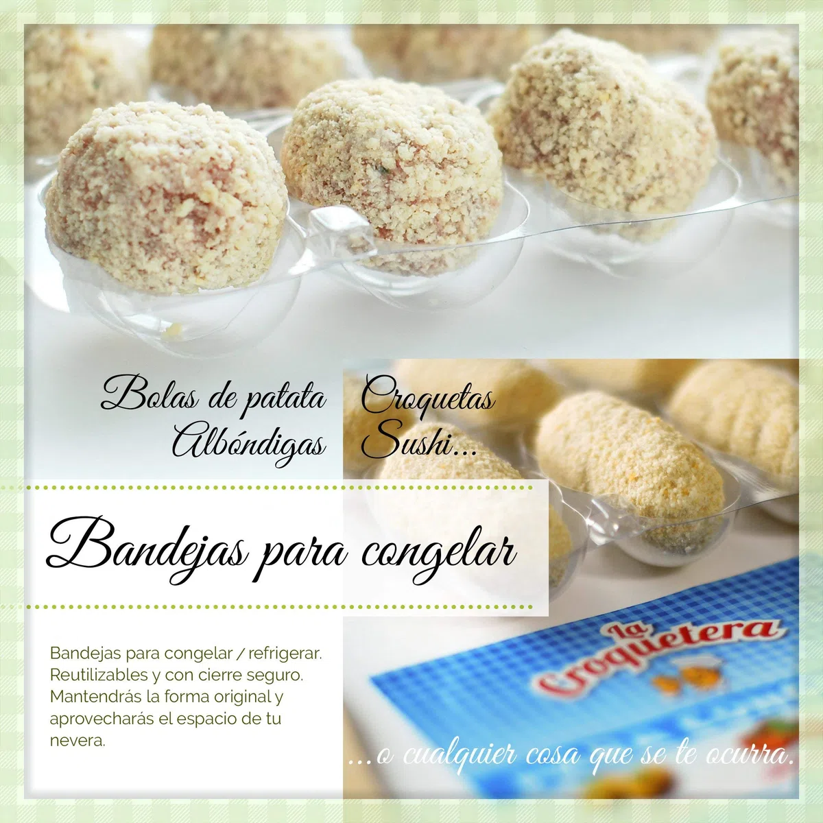 La Croquetera Pack- Utensilio Multiusos Color Pistacho - 4 moldes Intercambiables para masas + Pack 20 Bandejas conservación - 100% español : Patentado y Fabricado en España