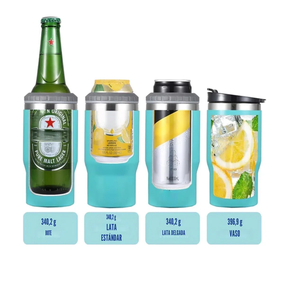 Aislante 4 en 1 de acero inoxidable para latas/botellas, tapas bidireccionales de 14 onzas, enfriador de latas aislado SUS, soporte para botella de cerveza (negro)