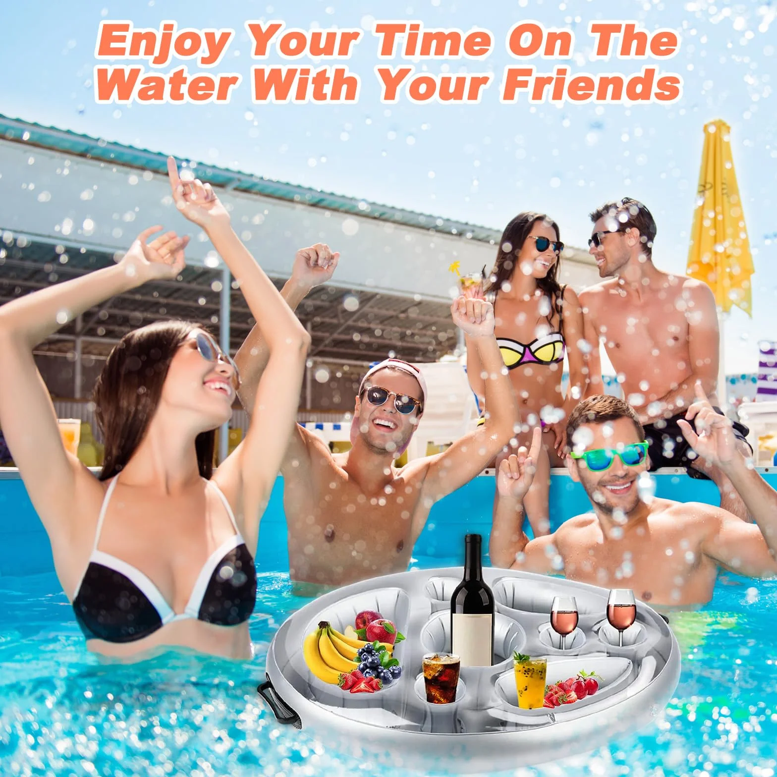 Posavasos Flotante Bebidas Bocadillos Piscina 2 en 1,Portavasos Servidor Buffet Inflable 8 Agujeros,Soporte Bandeja Hinchable Gran Capacidad,Titular SPA Piscinapara Verano,Mesa Fiesta Frutas Bar Playa