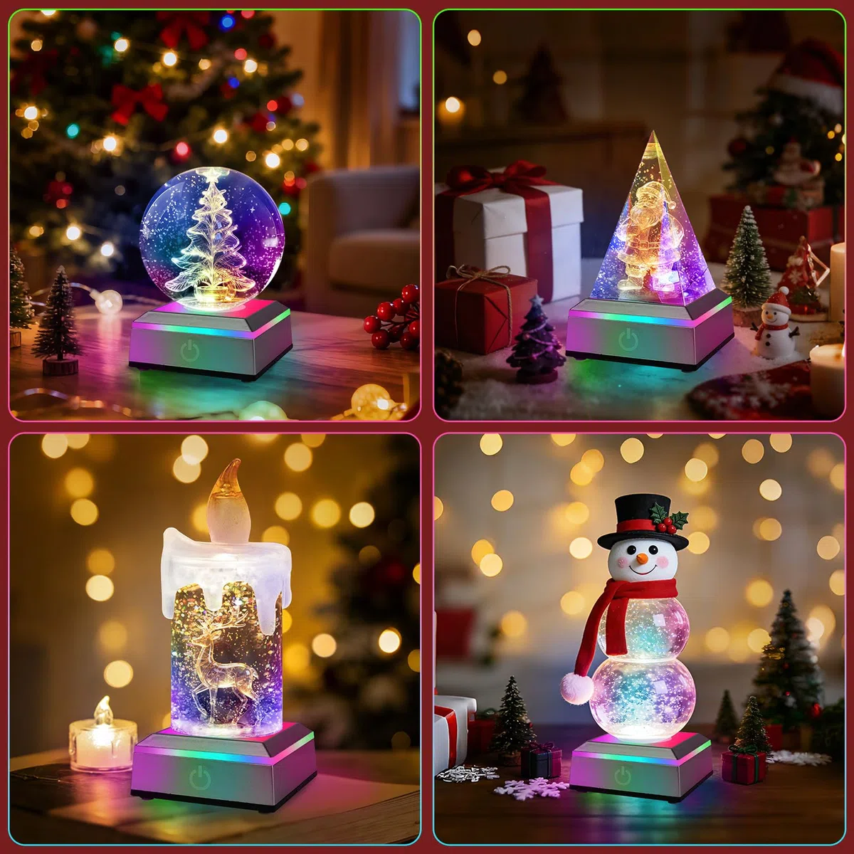 EEEKit Base LED para Cristales, 2 Paquete Soportes Cuadrados con 6 Colores para Arte en Cristal 3D Plana Base Cóncava