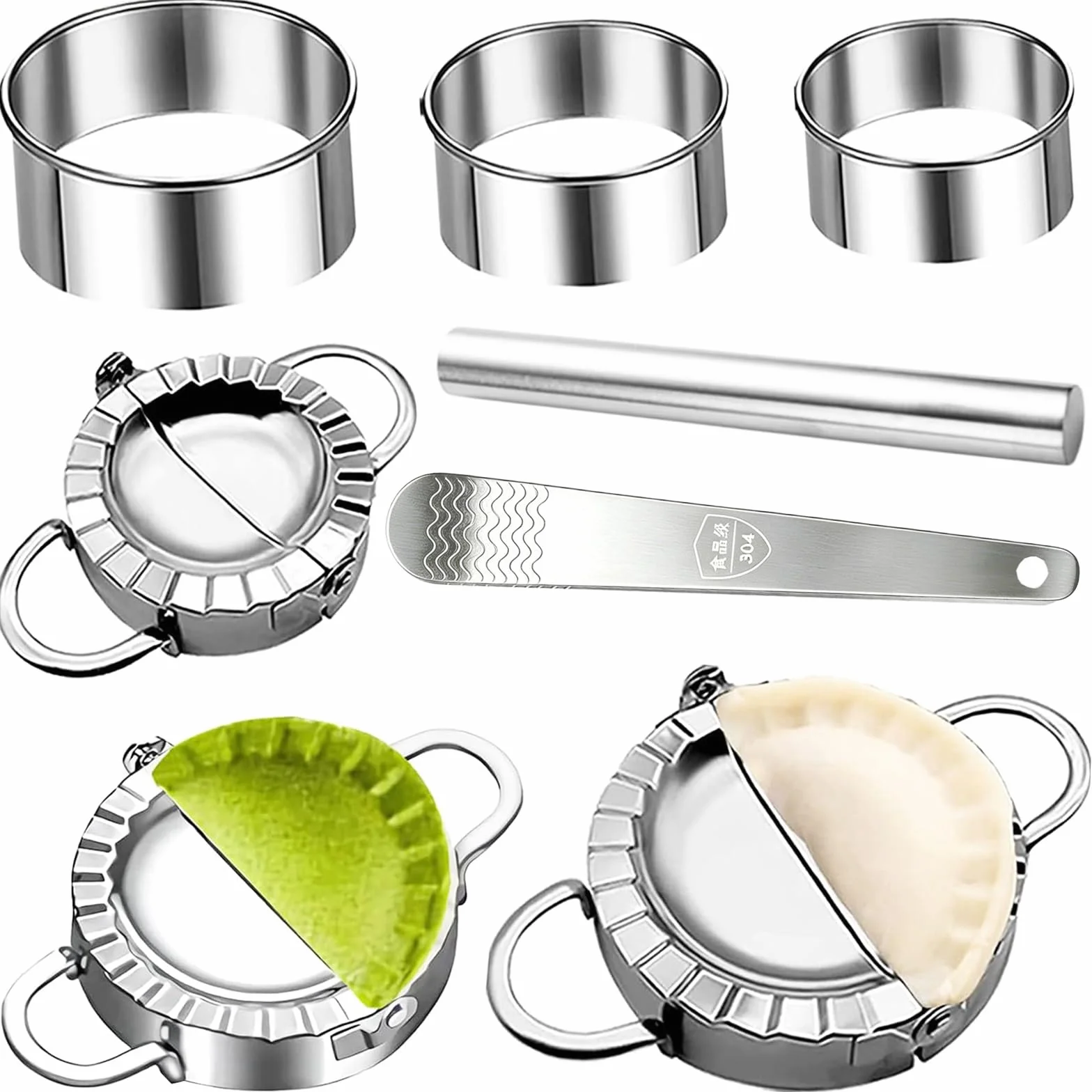 Molde Empanadillas, Fabricante De Dumplings De Acero Inoxidable De 8 Piezas, Stampo Per Ravioli Dumpling,Cortador De Masa Para Tartas, Adecuado Para Elaborar Deliciosos Wontons Y Pierogi