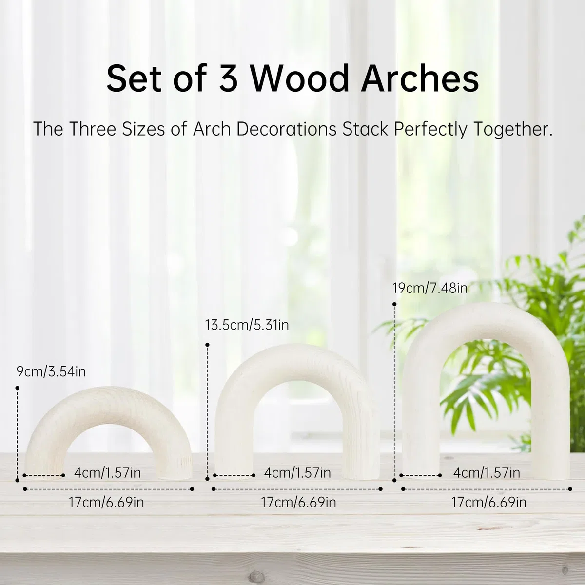 3 piezas de madera para decoración de mesa de café, decoración de arco bohemio de granja, dormitorio, oficina, escritorio, sala de estar, estantería moderna para el hogar (blanco)