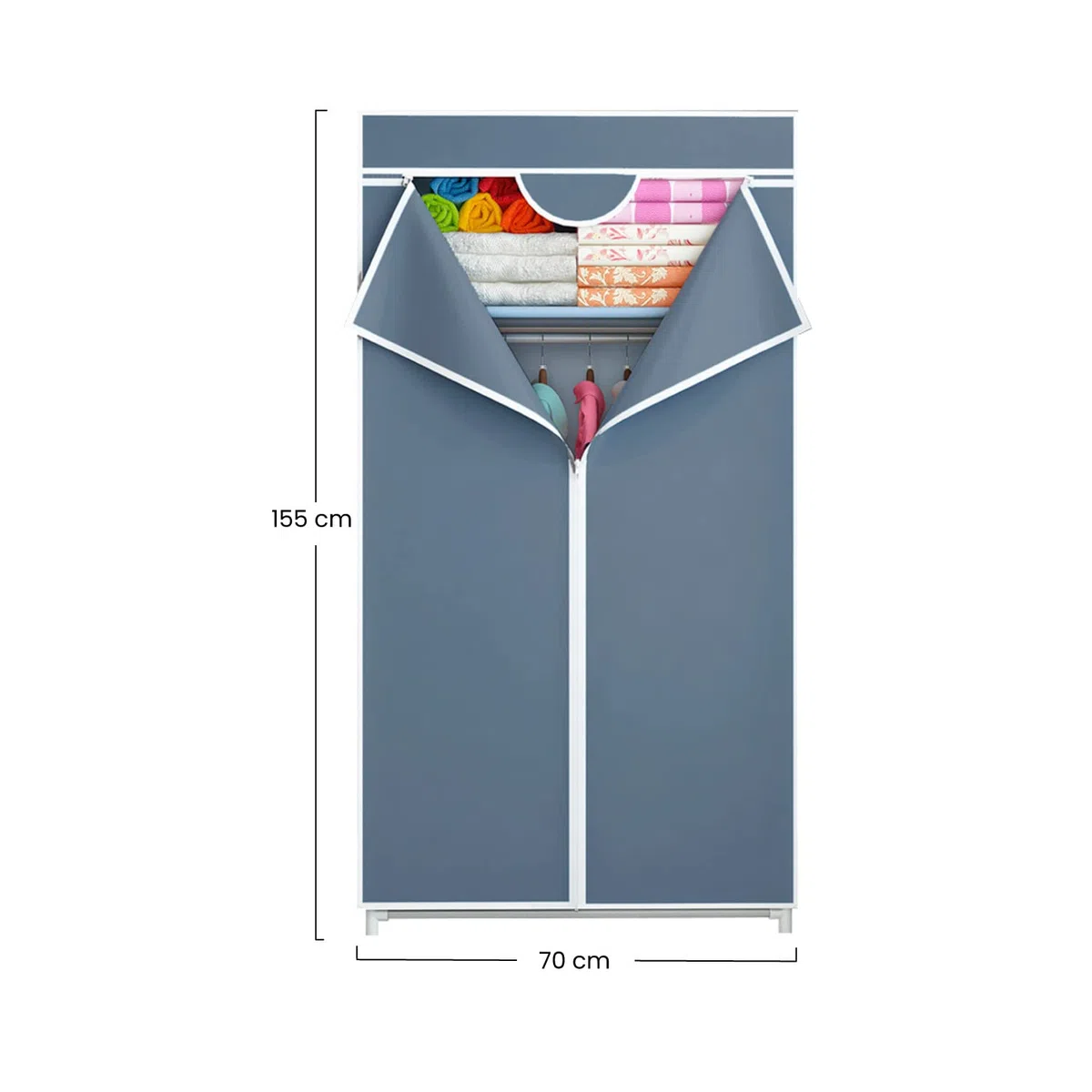 7H SEVEN HOUSE Armario Ropero de Tela con Cremallera Blanco/Gris 70x45x155cm 7house