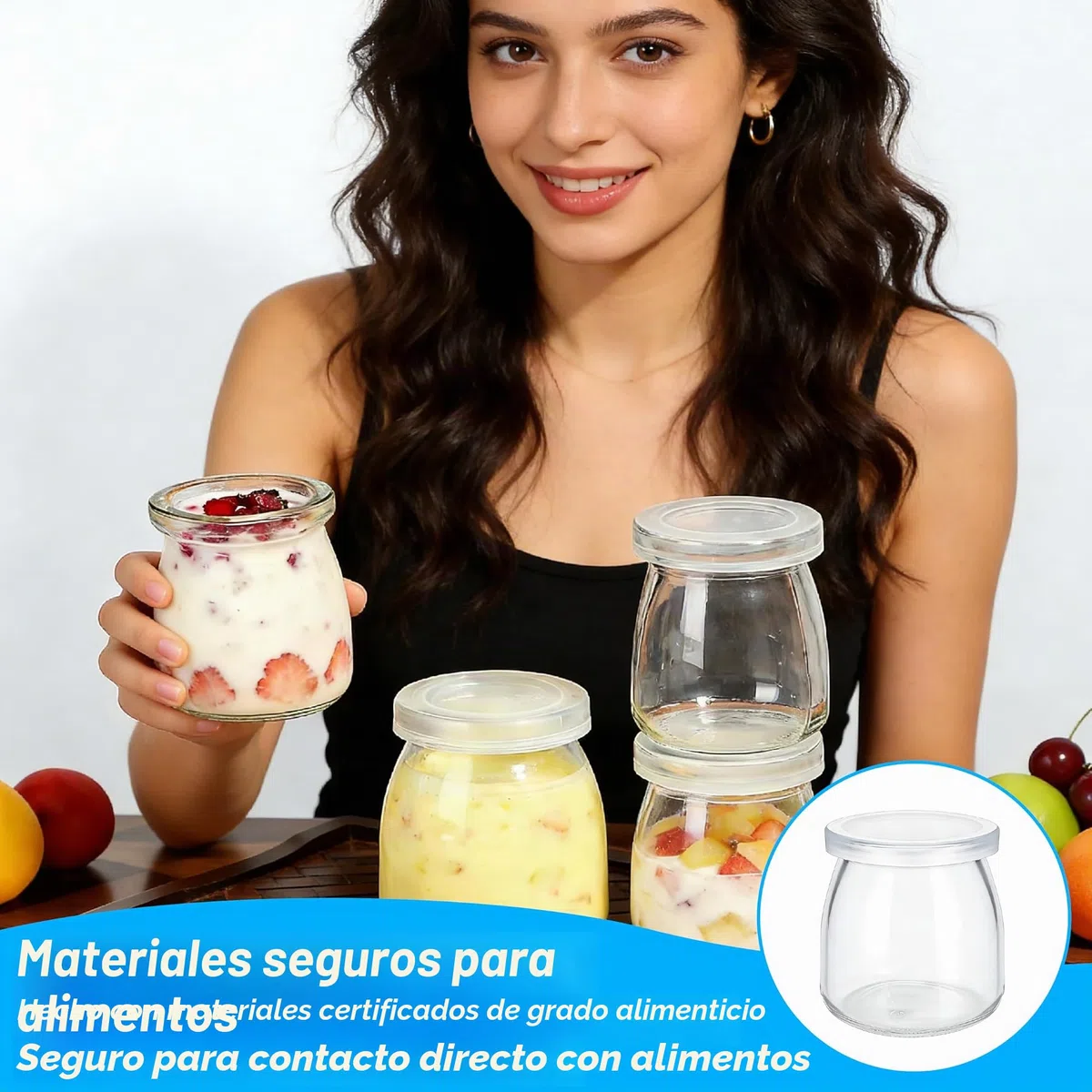 Lote de 12 macetas de yogur de vidrio 200 ml con tapas, sin BPA, + 1 cepillo, 24 etiquetas y 3 m de cuerda, para yogur casero, pudín, postres y conservación de alimentos