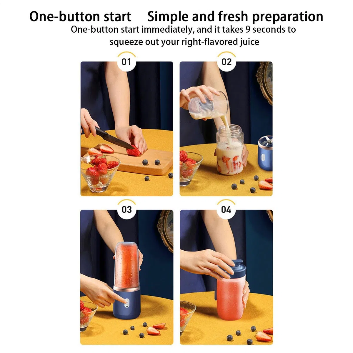 Batidora Portátil - Mini Licuadora Portátil Recargable Con 6 Cuchillas De Acero Inoxidable, Maker Para Zumos Batidos Frutas, Taza Exprimidora Para Oficinas, Deportes, Gimnasios, Viajes Y Hogar