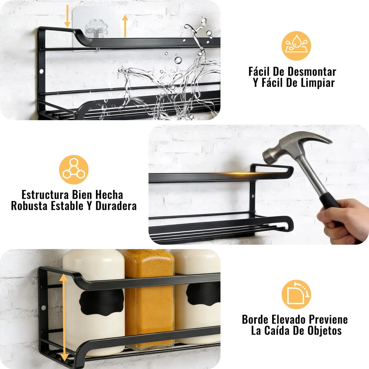 Estante De Especias De Pared, Estante De Almacenamiento De Condimentos De Metal De Cuatro Niveles, No Requiere Perforación, Especiero Colgante, Adecuado Para Cocinas Y Armarios