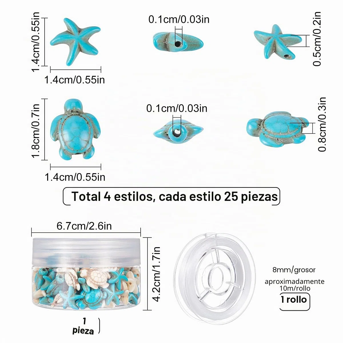 SUNNYCLUE 1 Caja 100 Piezas 4 Estilos Cuentas de Tortuga Marina Cuentas de Estrella de Mar Turquesa Cuentas de Tortuga de Estrella de Mar Sintéticas Cuentas Espaciadoras de Animales Del Océano