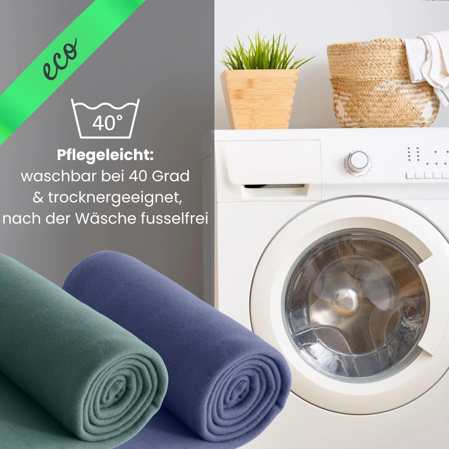 wometo Juego de 2 mantas de forro polar ecológico de material 100% reciclado + certificado Öko-Tex, 130 x 160 cm, aprox. 400 g, color verde oscuro con antibolitas y borde ribeteado