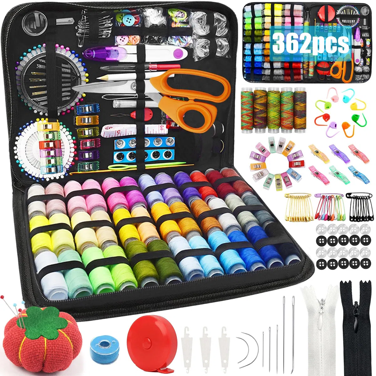 TAVADA Kit de Costura 362pcs Accesorios con Funda de Transporte, Herramientas para Hogar, Viajes y Emergencias