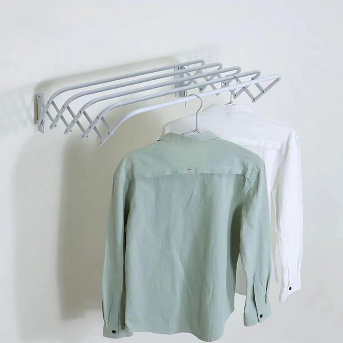 SHANN Tendedero Extensible Pared 60cm - Tendedero Plegable de Pared de Interior o Exterior de Acero Blanco - Tendedro con 5 Barras y 3 Metros de tendido