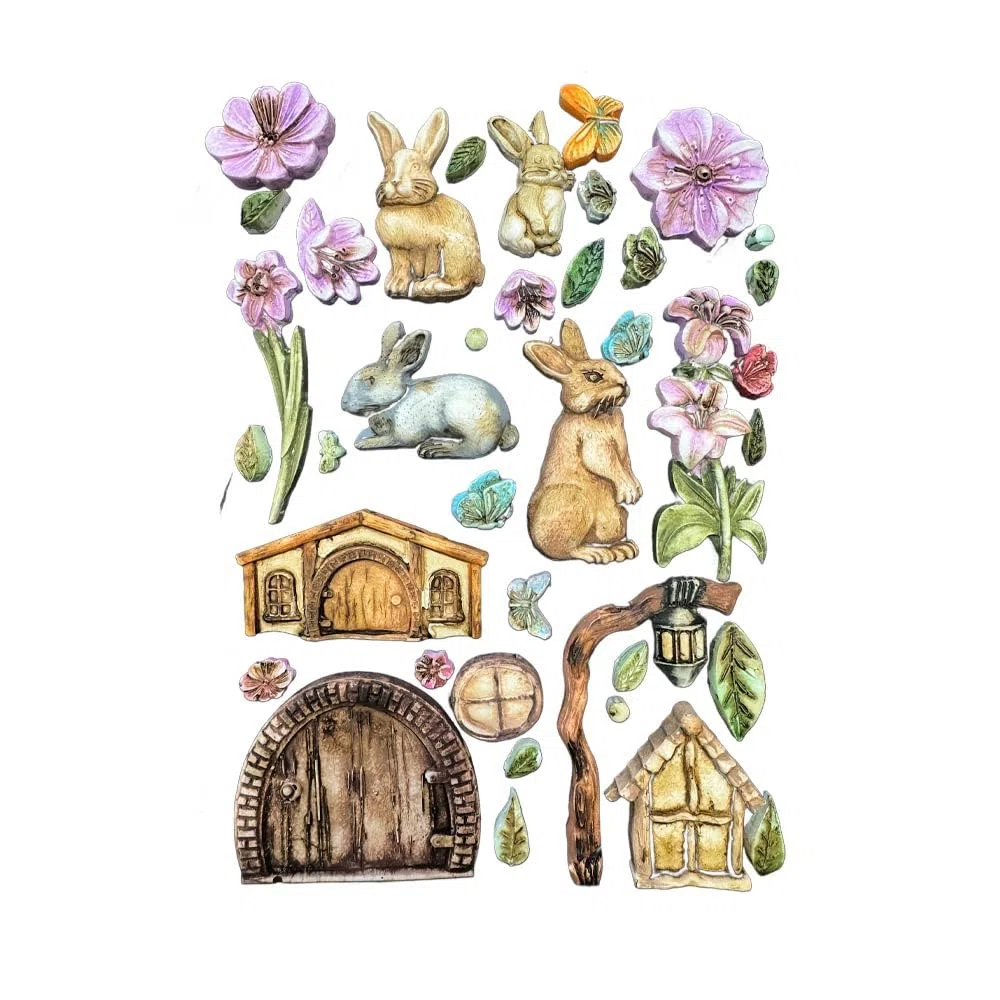 Stamperia - Silicon Mould A5 for Scrapbooking, Bullet Journals and More, Non-Stick, Suitable for Air-Dry Clay, Resin and More, Perfect for Crafts and Gifting (Favourites Refresh, Rabbit and Flowers)
