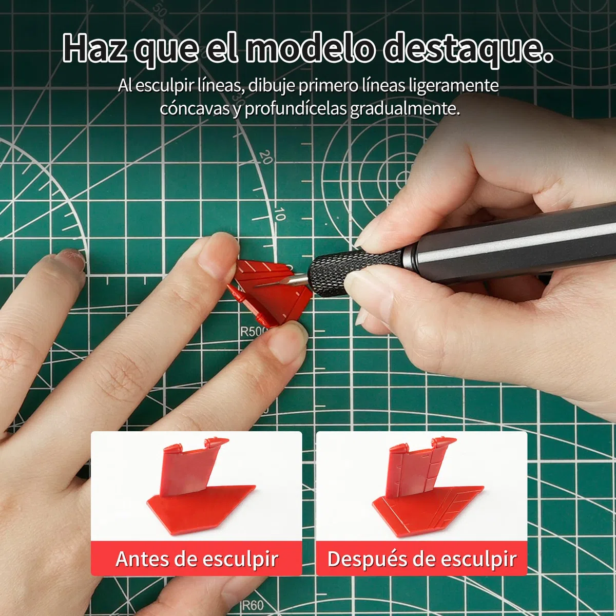 Modelo Scriber, 7-Piezas de acero de tungsteno cuchilla de trazado Set de herramientas 0.075/0.1/0.125/0.15/0.2/0.3/0.5mm, con soporte de madera para el modelado Hobby, Modelos de plástico