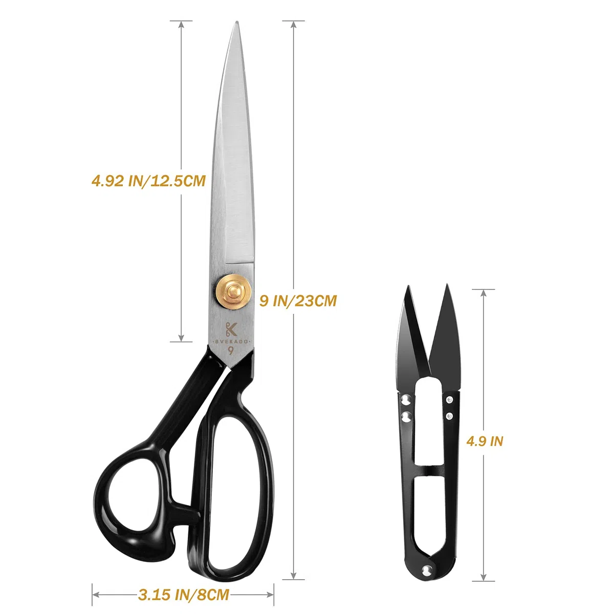 Tijeras de costura, tijeras de modista de 24 cm con cortador de hilo - tijeras de tela acero al carbono para cortar tela, ropa, cuero, materias primas (blanco, 9 pulgadas, diestro)