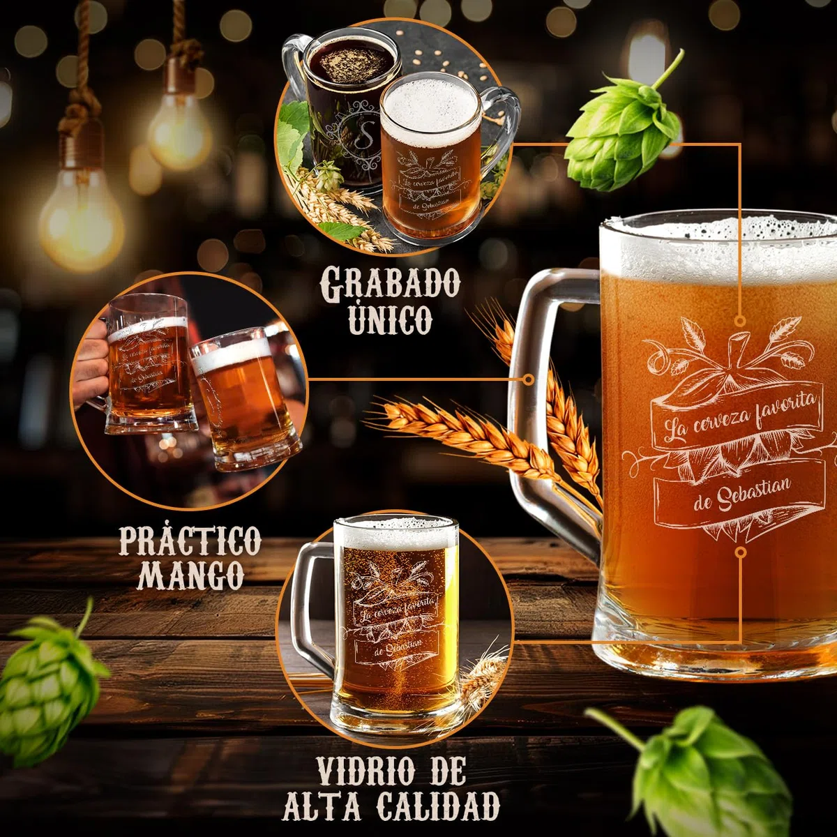 Maverton - Jarra De Cerveza Personalizada - Regalos San Valentin Hombre - Regalos Originales Para Hombre - Perfecto Para Padre Abuelo Marido Beer Lover - 500ml Con Grabado