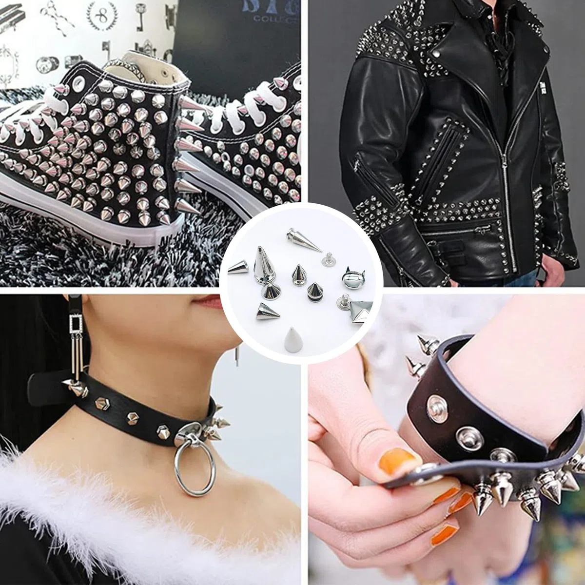 455 Piezas Remaches Punk Decorativos, Tachuelas para Ropa, Tachuelas Cónicas Punk de Metal Plateado, Remaches para Decoración de Manualidades, Bolsos, Ropa, Zapatos, Cuero