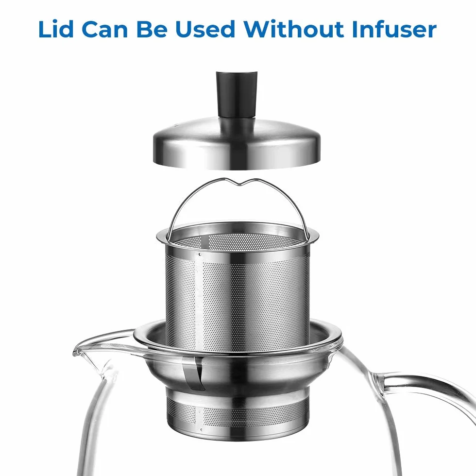 ecooe - Tetera de Cristal Con Infusor de 1000 ml, Transparente Resistente al Calor, Infusor Extraíble de Acero Inoxidable, Para Té Negro, Verde y Más