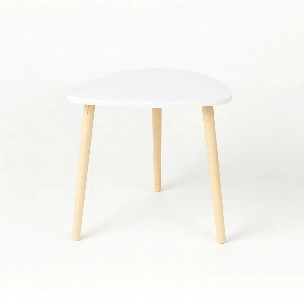 INDE MOBLEKIT | Mesa Auxiliar Madera Blanca 38,5 cm con 3 Patas, Mesita Auxiliar Salón Dormitorio, Mesa de Noche Estilo Nórdico para Sofá, Cama o Rincón, Mesas Auxiliares para Hogar Moderno