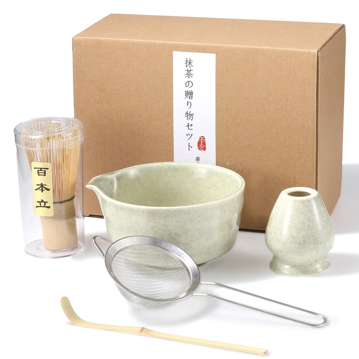 Te Matcha Kit 5 Piezas Matcha Set, con Batidor Matcha, Pala, Cuenco, Portabatidor, Tamiz de Matcha Accesorios para Kit Te Matcha Completo Ideal para el hogar, la oficina y como regalo