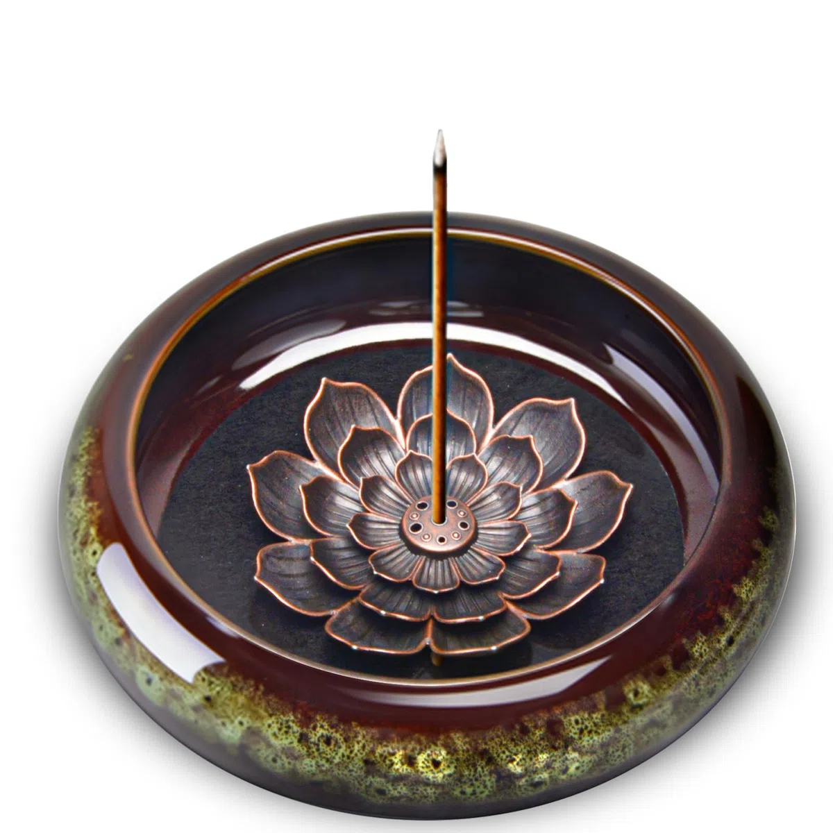 Portaincienso con diseño de Loto Desmontable: incensario fácil de Limpiar para meditación y Yoga-Cuenco de cerámica para Incienso en Varillas, Conos y espirales-Regalos Decorativos (Verde)