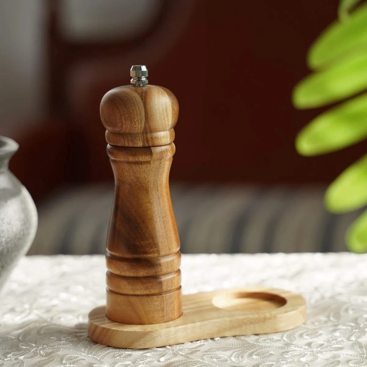 Molinillo de Pimienta. Molinillo de cerámica duro y ajustable. Madera de acacia, Altura de 16,5 cm