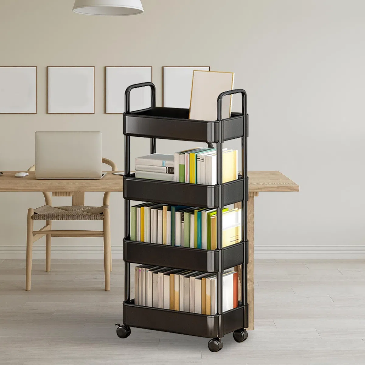 Genérico Rolling Cart Organizer - 3 Tier Utility Storage Trolley with Handle, Wheels | Multifunctional Metal Shelf | Mobile Basket Rack For Kitchen, Bathroom, Living Room, Office, Classroom Use