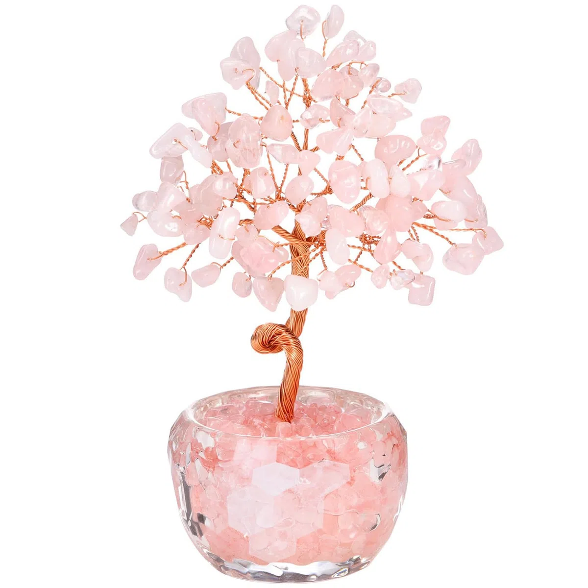 Árbol de la Vida de Cuarzo Rosa - Piedras Chakras para Amor y Buena Suerte, Decoración Feng Shui Regalo Espiritual Mujer
