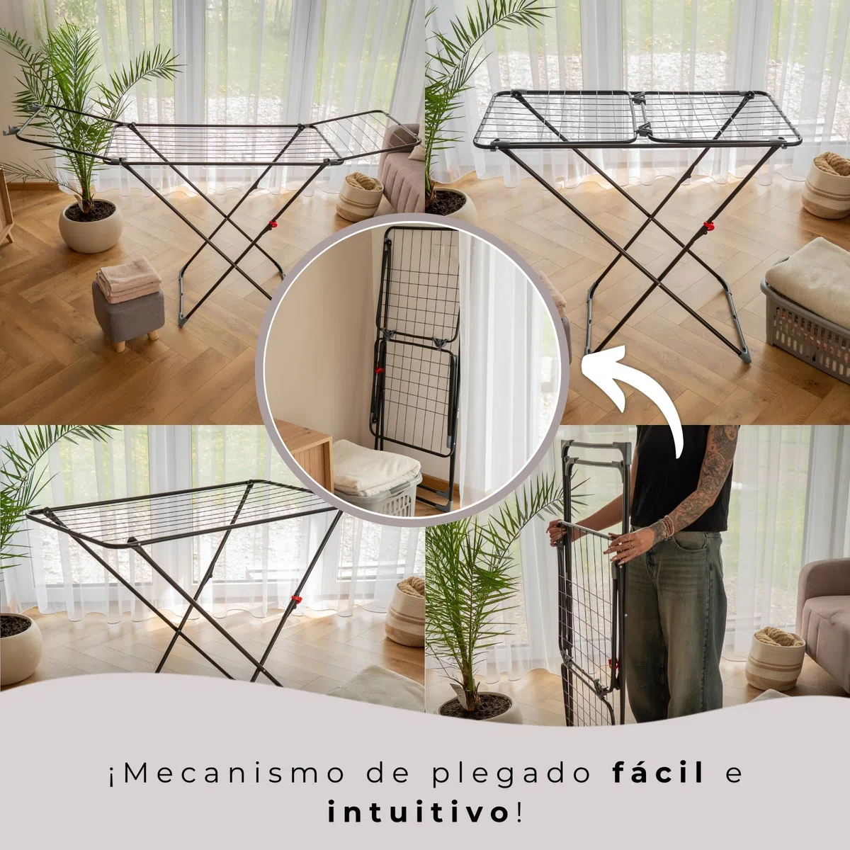 SPRINGOS - Tendedero para balcón plegable 3en1 con 17 metros de superficie de secado para ropa, prendas y ropa interior. Soporte para secar en el balcón, radiador y bañera
