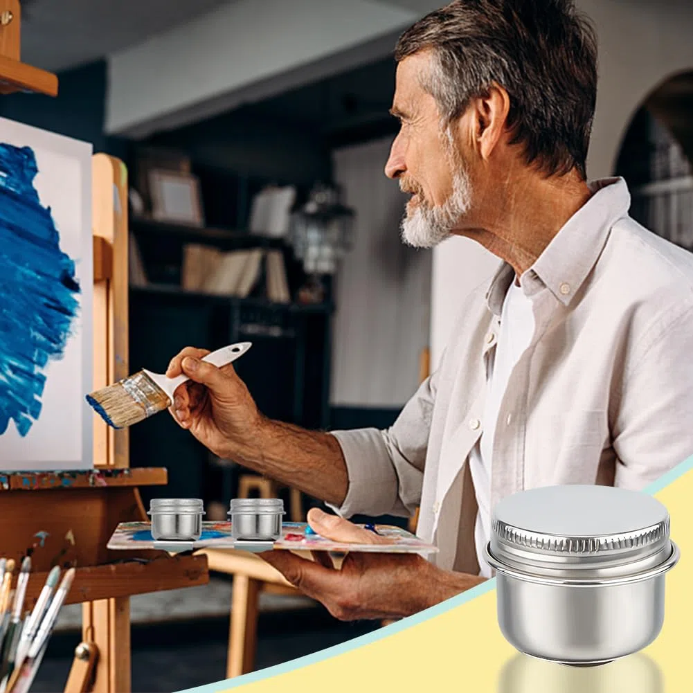 UNICRAFTALE 4 Pieza de Acero Inoxidable Pintura Al Óleo Taza Paletas Contenedor Taza Metal Cazo Pintura Recipiente Contenedor con Tapa Y Clip Boca Grande Solo Cazo Paleta Taza para Dibujar
