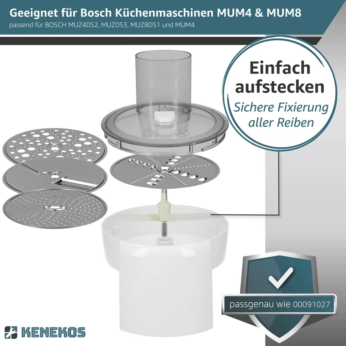 Kenekos - 2x driver compatible con Bosch MUM4/MUM8 recambio para robot de cocina, ProfiMaxx 44, 45, 46, 47, MUZ8DS1, MUZ4DS2, MUZ4DS3, 00091027/091027, Quelle TurMix, cuchillas para cortadora continua