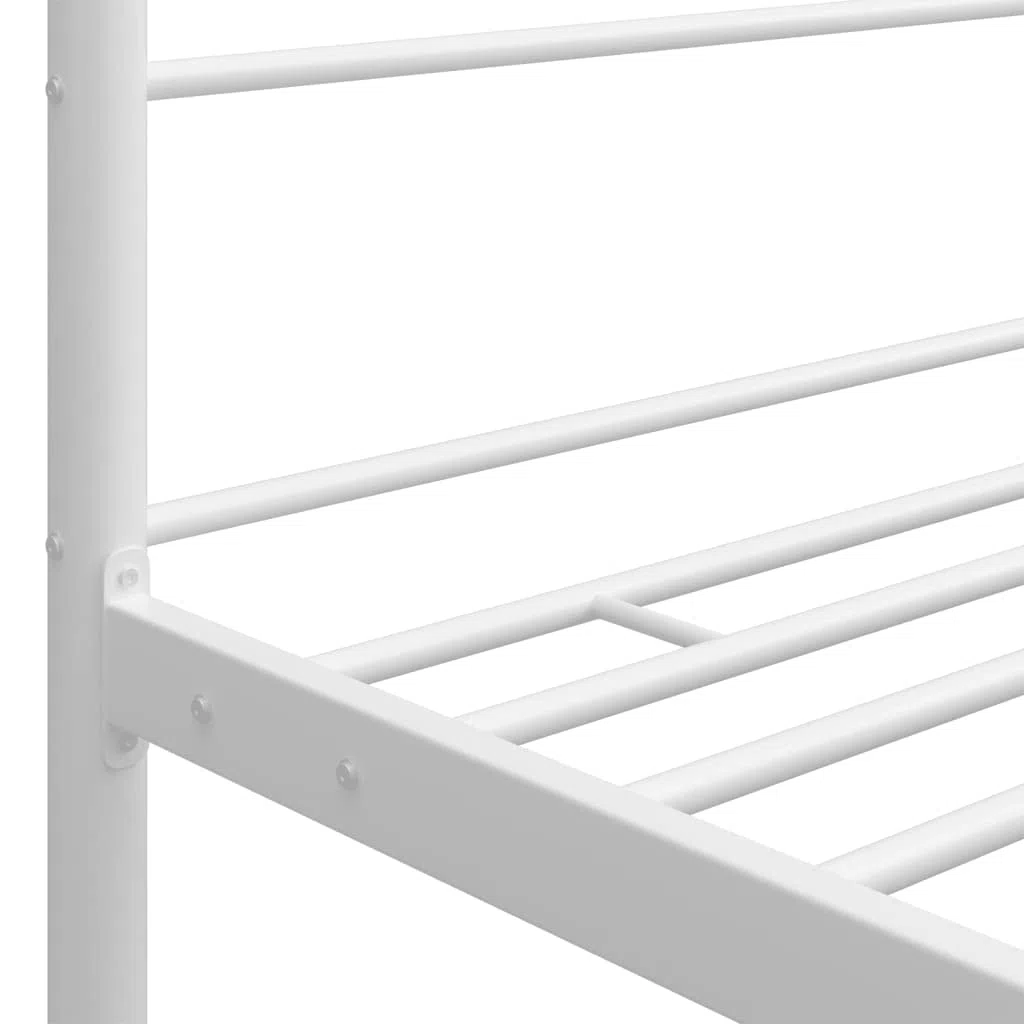 Cama con dosel de metal blanco, 100 x 200 cm, elegante estructura de cama con recubrimiento de polvo para mayor resistencia y durabilidad, 208 x 106 x 201 cm