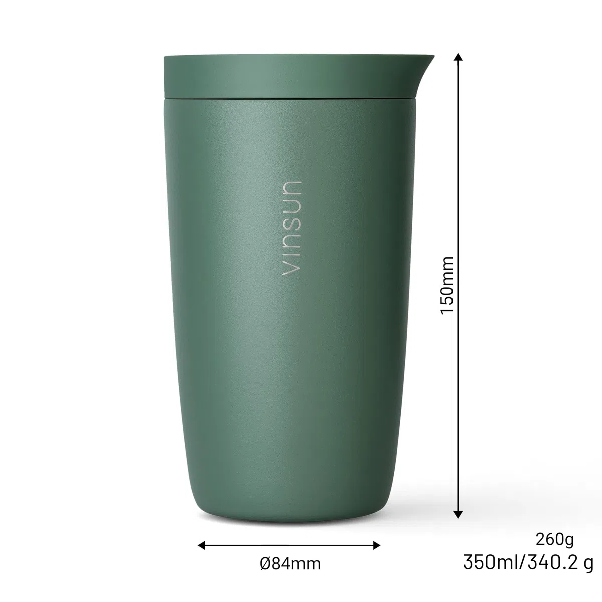 VINSUN Taza Térmica Café para Llevar 350ml - A Prueba de Fugas, Doble Pared, Acero Inoxidable, Bebidas Calientes y Frías - Vaso Termico con Cierre Quick Press