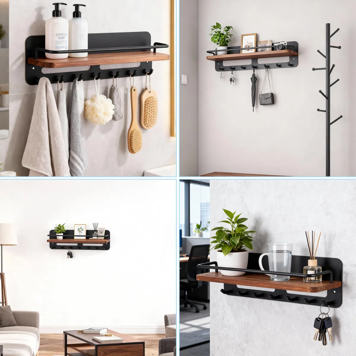 Zocipro Portallaves de Madera con Estante, Llavero para Montar en la Pared con 7 Ganchos, Colgador de Llaves para Entrada, Vestíbulo, Cocina, Oficina, Baño y Sala de Estar