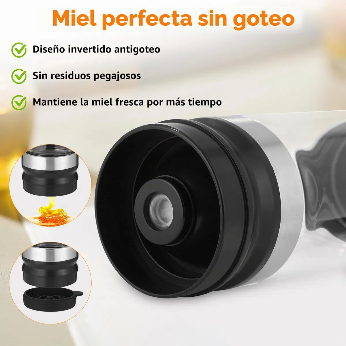 Tarro de miel antigoteo con mango, dispensador de cristal a prueba de goteo, soporte para dispensador de jarabe de vidrio para café o té, ideal