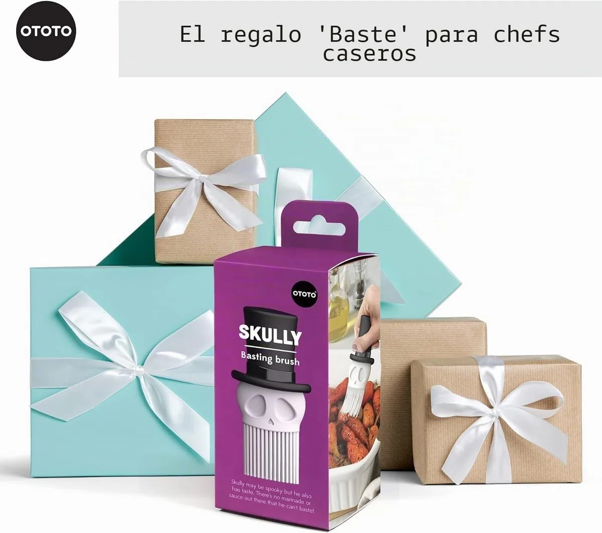 OTOTO Skully Cepillo para untar – Cepillo de silicona para repostería, cepillo de cocina, regalos espeluznantes, accesorios de cocina de calavera, cepillo para untar alimentos para cocinar – regalo de