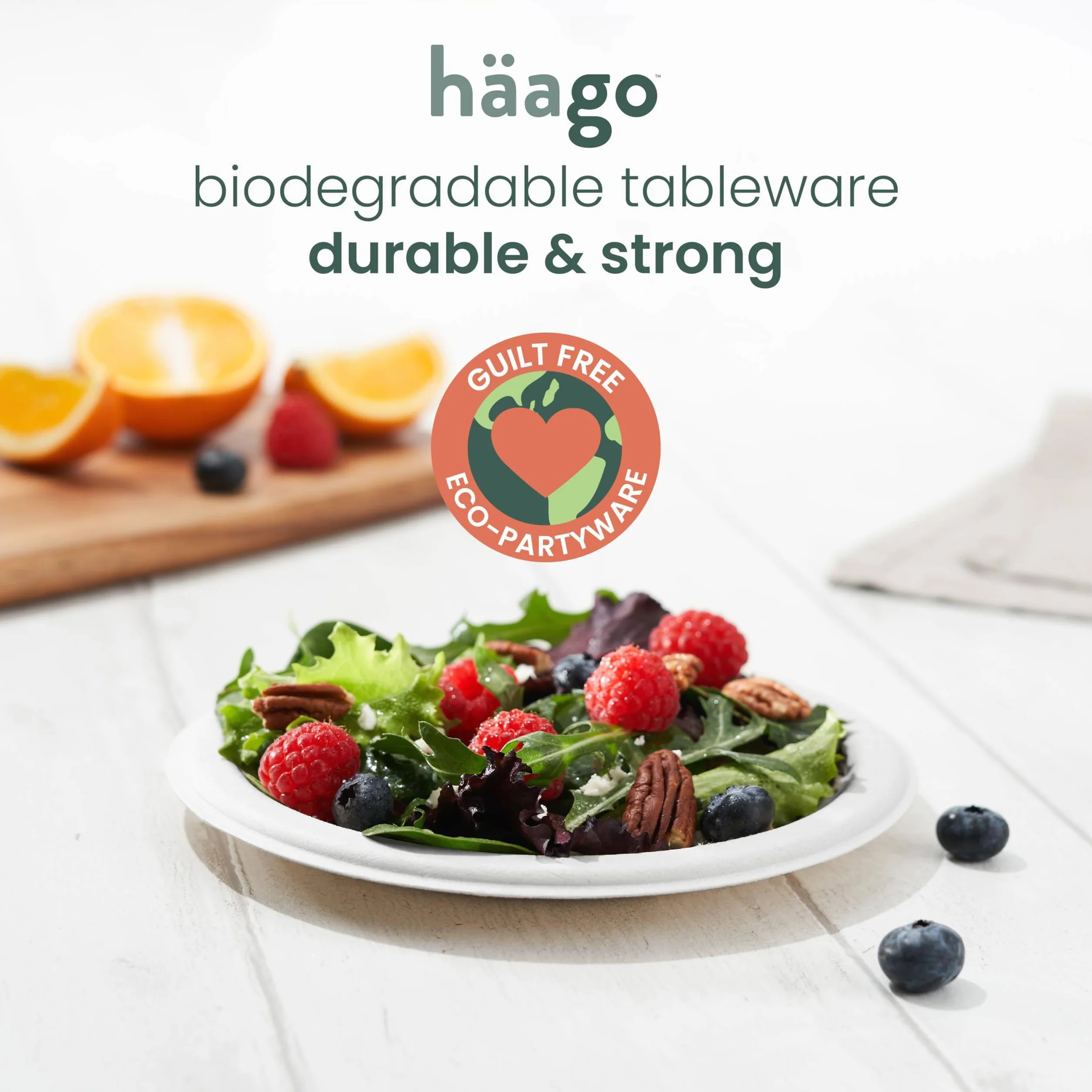 HAAGO - 100 Platos Redondos de Caña de Azúcar de 18 cm - Ecológicos y Reciclables, Ideales para Fiestas y Eventos de Grupo
