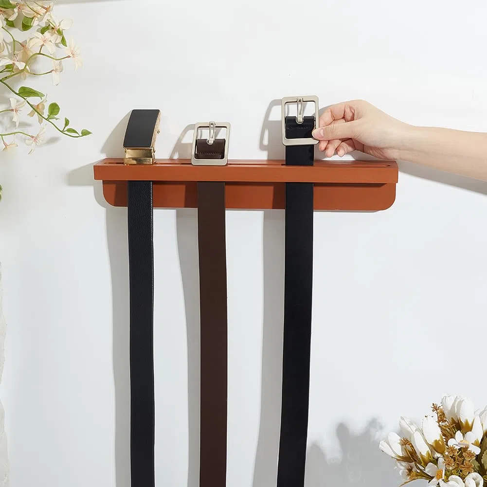 PH PandaHall Colgador de cinturón para armario, organizador de cinturón de madera, soporte de pared con tornillos para 8 cinturones, almacenamiento, armario, entrada, decoración del hogar, regalo para