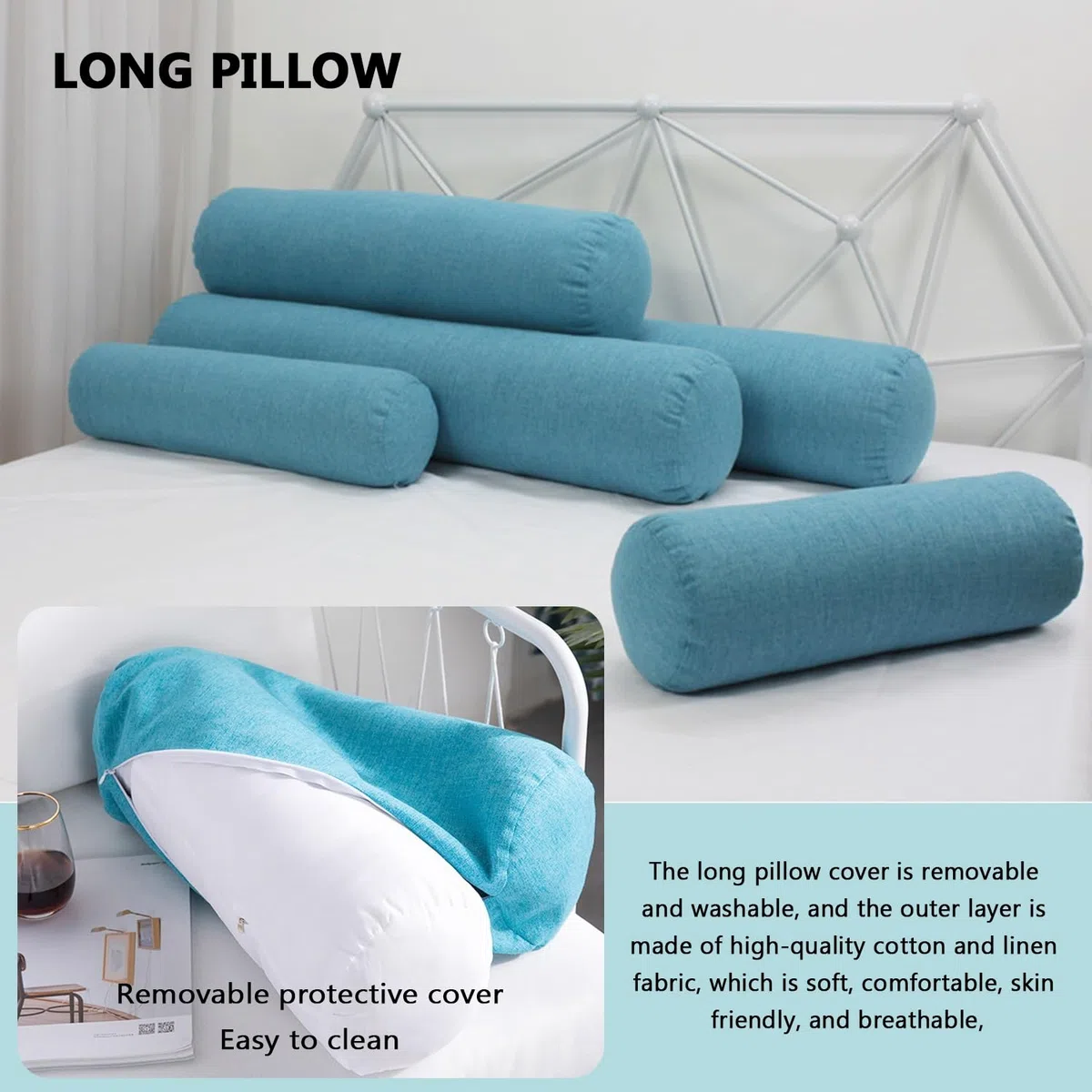 Genérico Almohada Cilíndrica Multiusos 15x60 20x80 20x120 cm Cojín Cervical, Lumbar y Rodillas - Tela de Lino - Funda Desmontable y Lavable(Café Ligero,20x60cm)