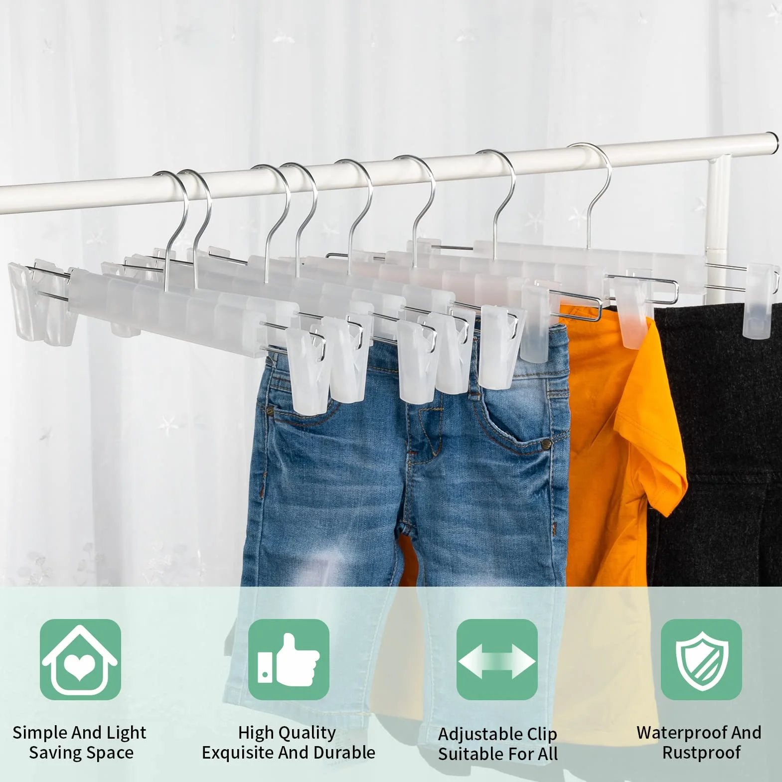 20 Perchas para Pantalones, Perchas Faldas, 2 Duradera con Pinzas, para Pantalones Cortos, Pantalones, Camisas,Falda,Bufanda (translúcidos)
