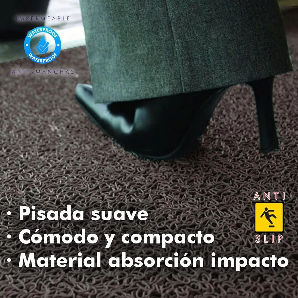 Rollo Alfombra entrada Felpudo Rizo PVC Vinilo Rizos Coil - Ancho 1,20m x 1m Largo. Espesor grosor 17mm con Base Antideslizante | Venta por metros continuos a Medida | Color Marrón