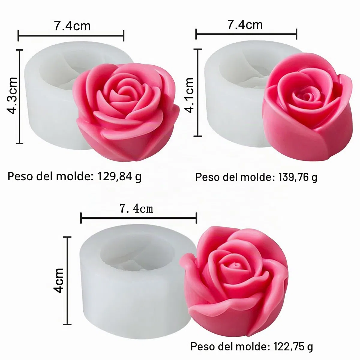 Molde de Silicona 3D para Velas - 3 Piezas con Forma de Flor y Rosas - Juego para el Día de la Madre, San Valentín y Fiestas de Cumpleaños