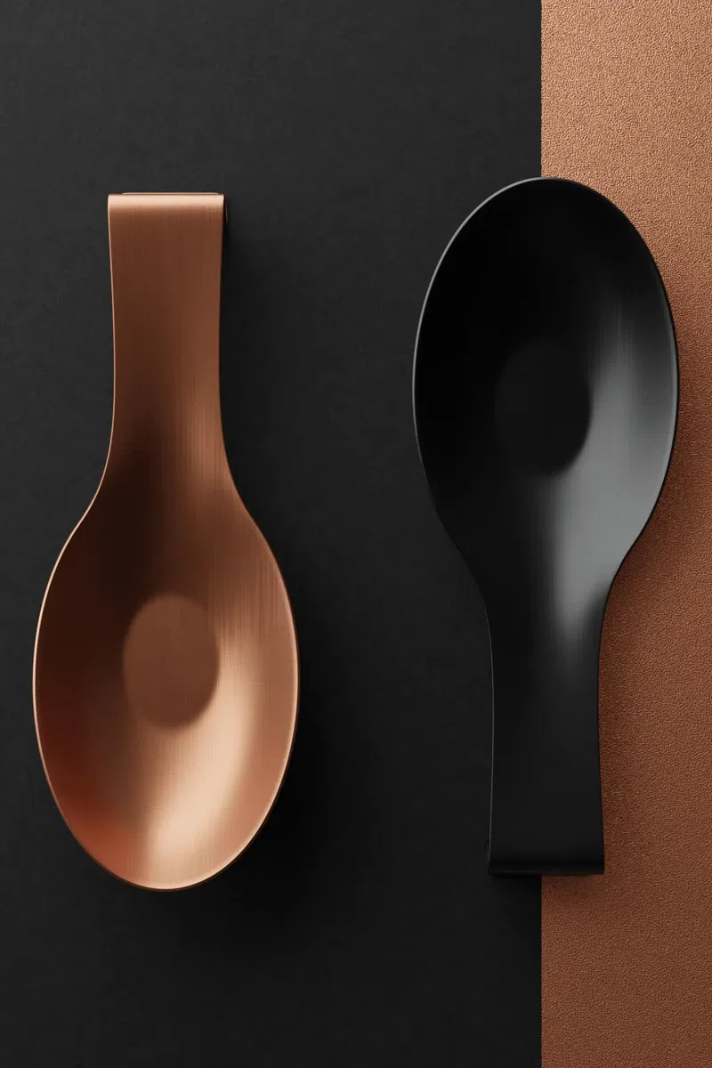 ️ ● Juego De 2 Reposa Cucharas Cocina ● Apoya Cucharas Cocina Negro Y Cobre ● Accesorios De Cocina ● Accesorios Cocina Originales
