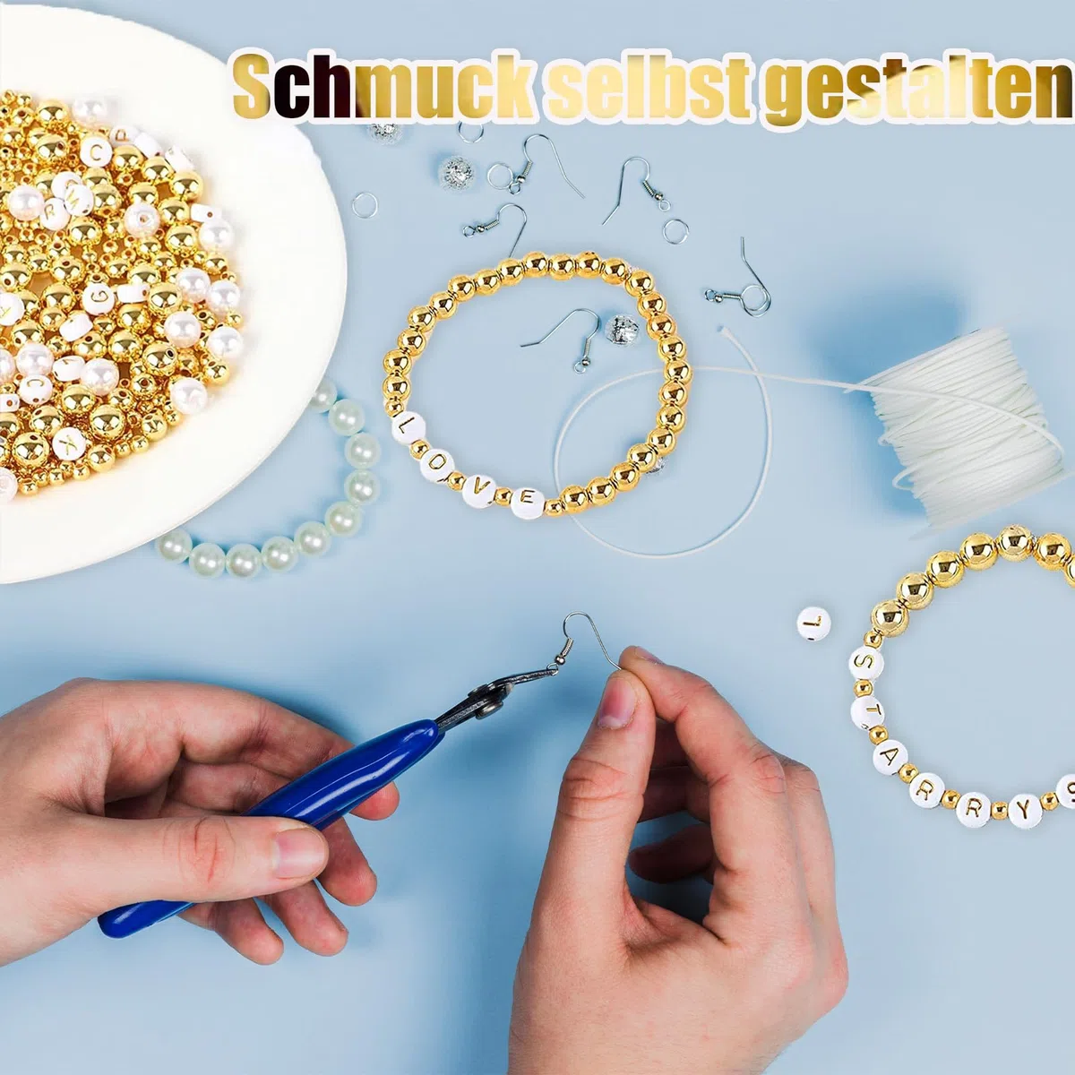 Abalorios Para Hacer Pulseras, 1500 Piezas Cuentas Para Pulseras, Kit Pulseras, Bolitas Para Hacer Pulseras, Abalorios Para NiñOs Y Adultos En Navidad, Fiestas, Recompensass (Azul)