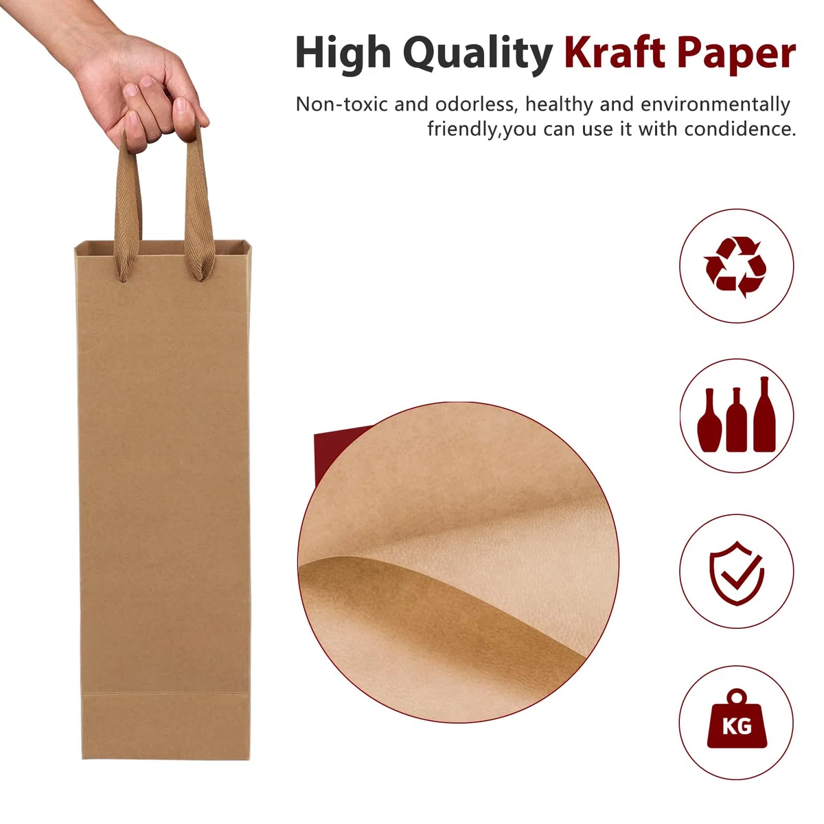 Bolsa de Vino,Paquete de 20 Bolsas de Papel para Vino,Embalaje Bolsos de Botella Vino con Asas para Bodas o Fiestas