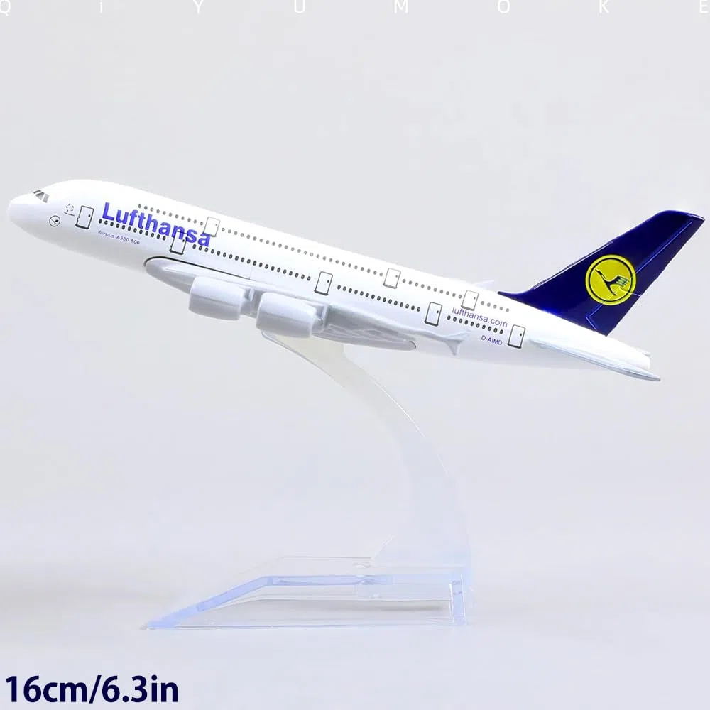 YGCHEN Modelo de Avión Aleación A380 Lufthansa Modelo de Avión 1/400 Escala Miniatura de Avión con Soporte Maqueta de Colleción Juguetes